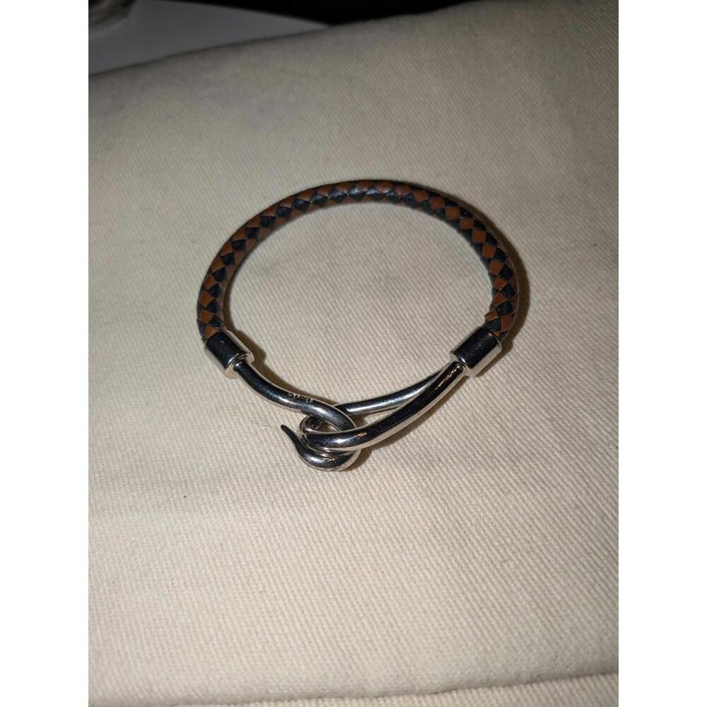 Authentic HERMES Jumbo Braided Leather Bracelet Black and Brown